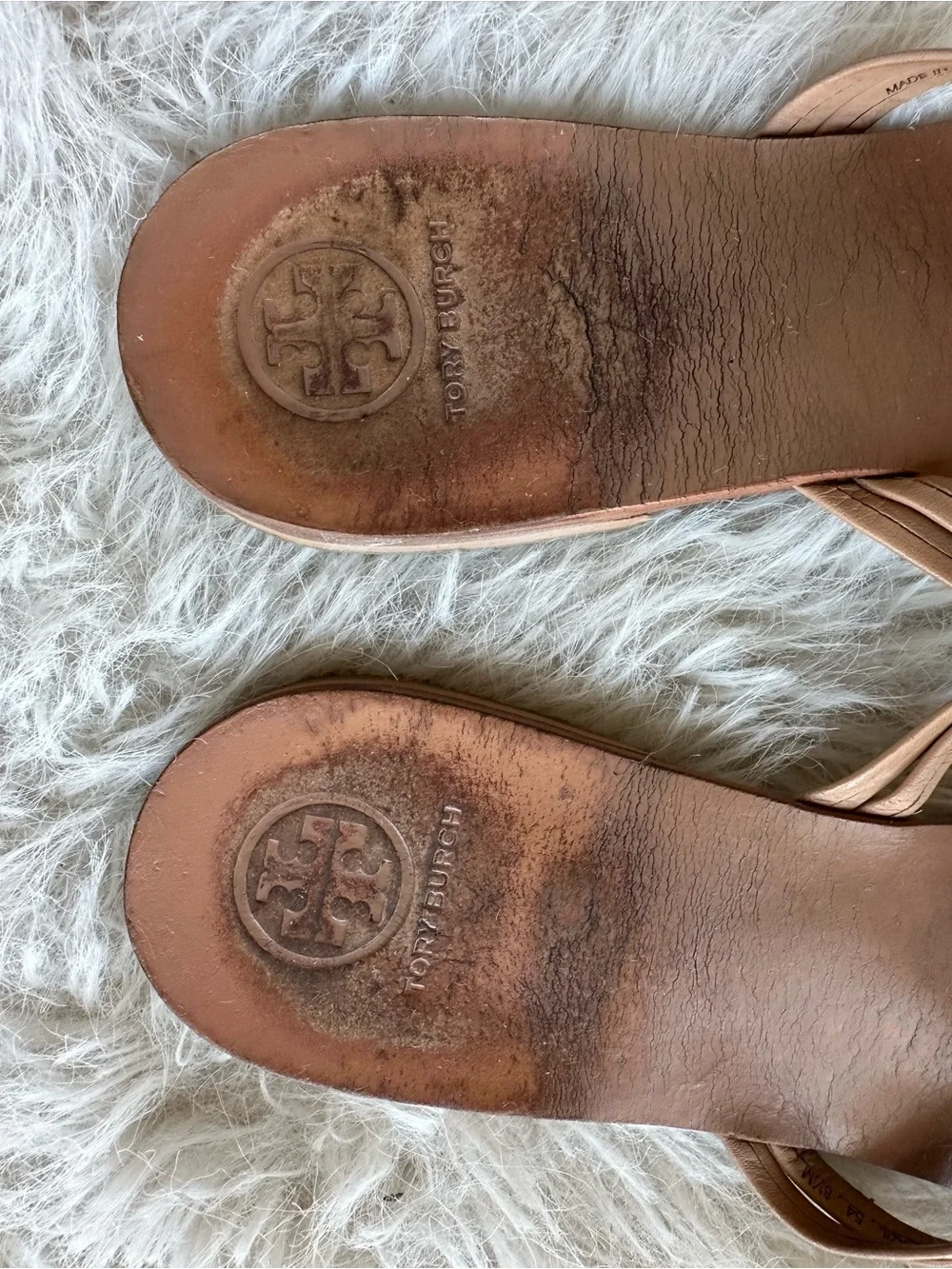 Tory Burch miller Tan Leather Logo Thong Sandals with Cutout Medallion Nude 8.5 - Picture 7 of 14